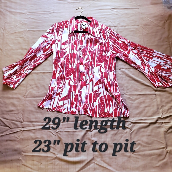Abstract Print Front Button Long Sleeve Blouse - Picture 5 of 7